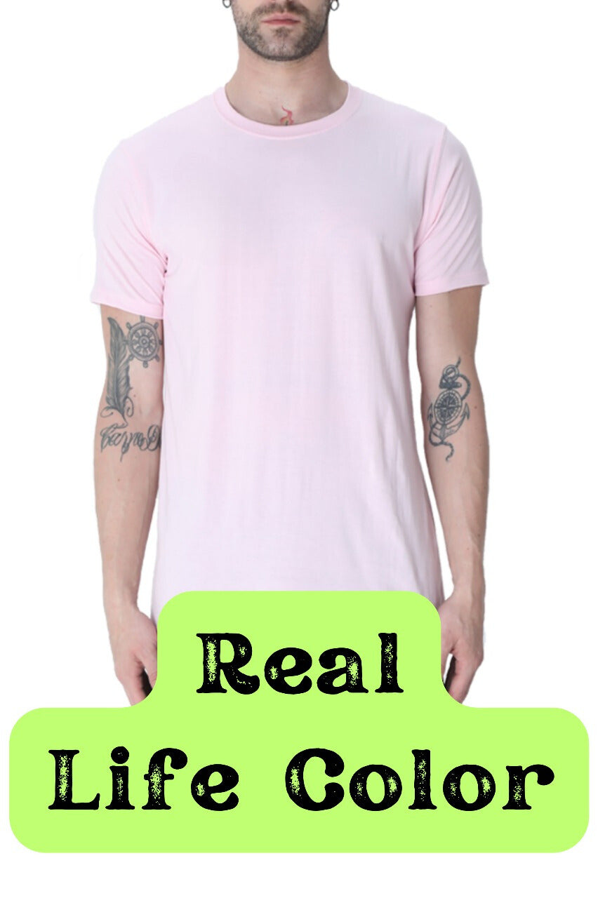 Men's Solid Round Neck Cotton T-Shirt - Light Baby Pink