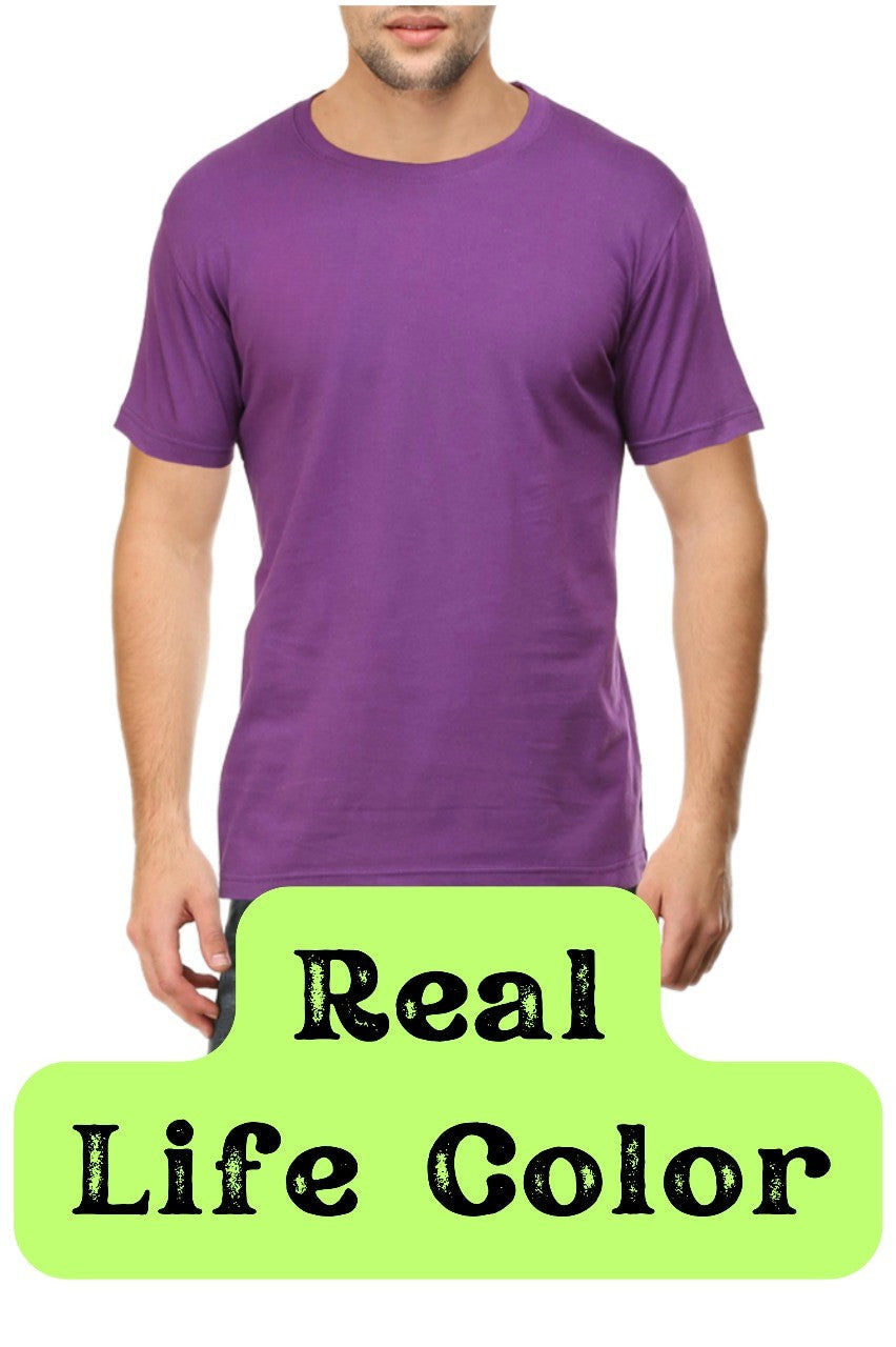 Men's Solid Round Neck Cotton T-Shirt - Purple