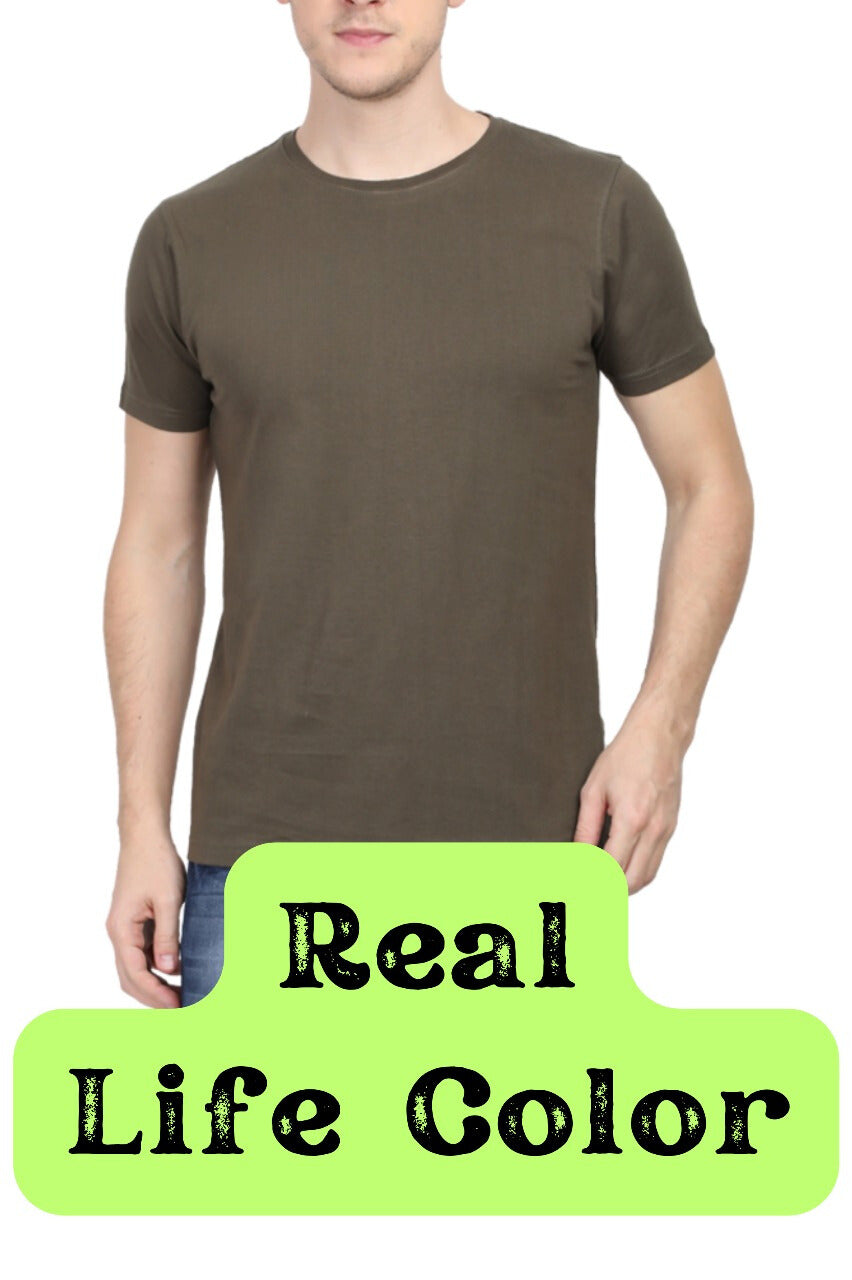 Men's Solid Round Neck Cotton T-Shirt - Olive Green
