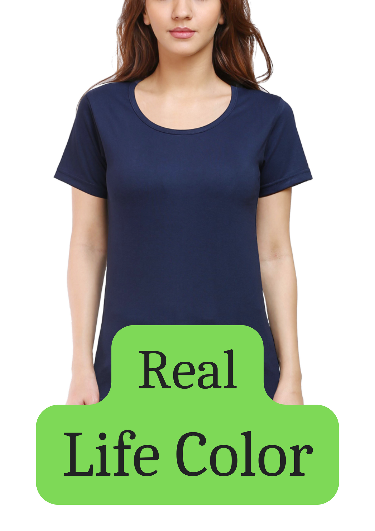 Women's Solid Round Neck Cotton T-Shirt - Navy Blue