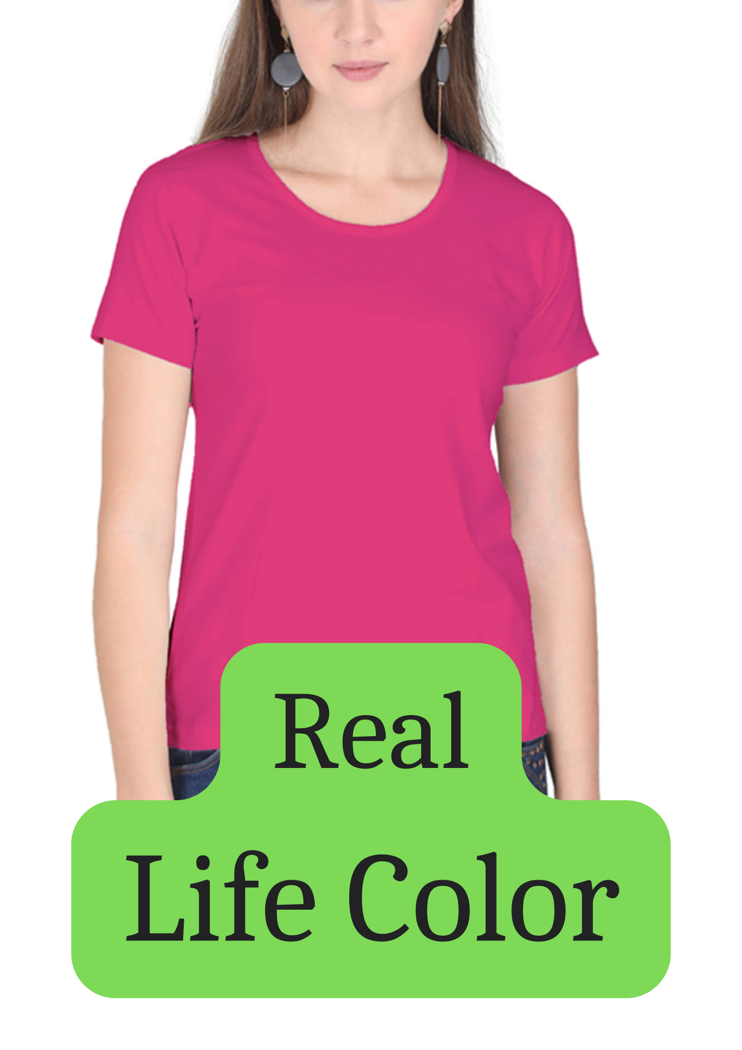 Women's Solid Round Neck Cotton T-Shirt - pink