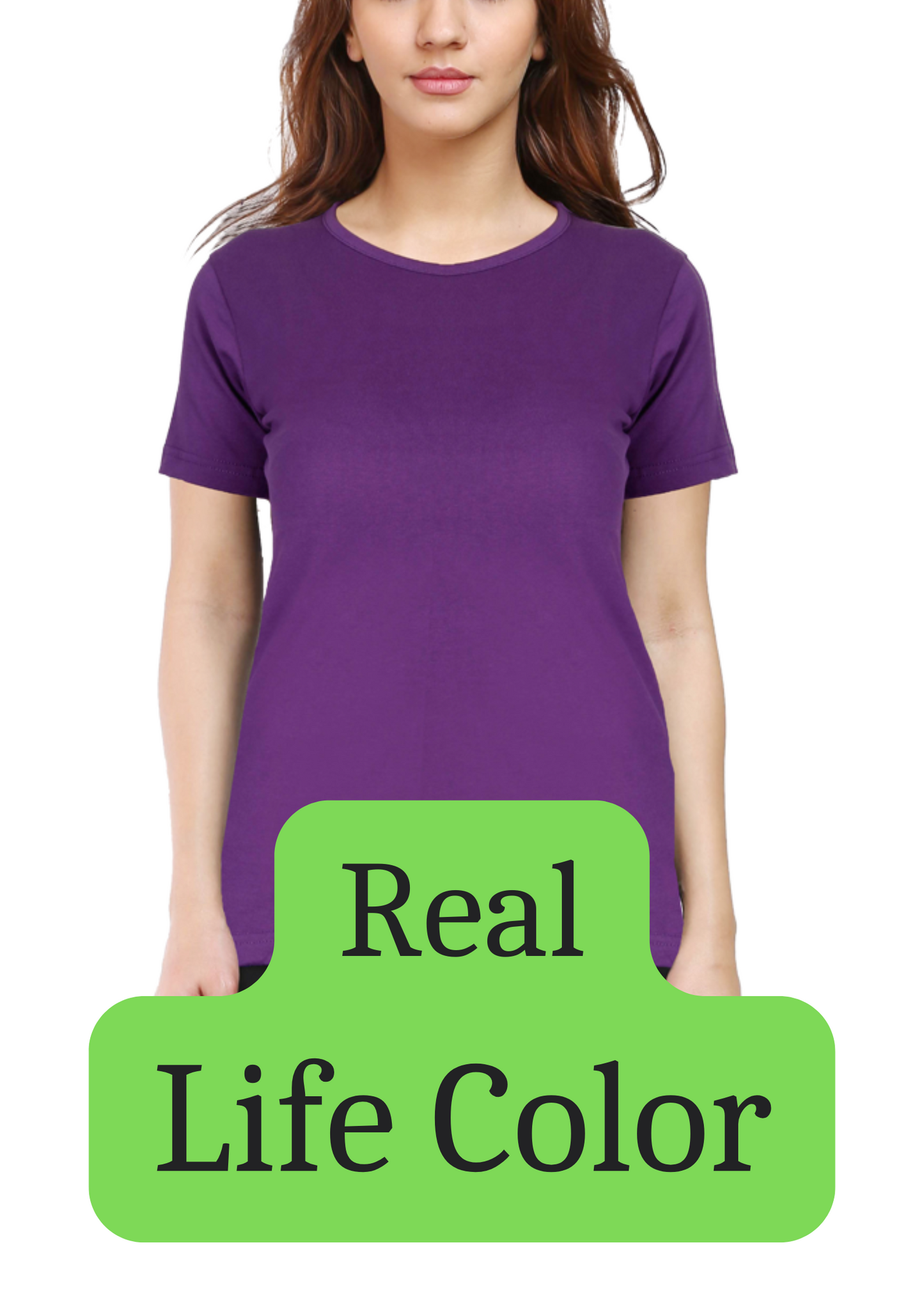 Women's Solid Round Neck Cotton T-Shirt - Purple