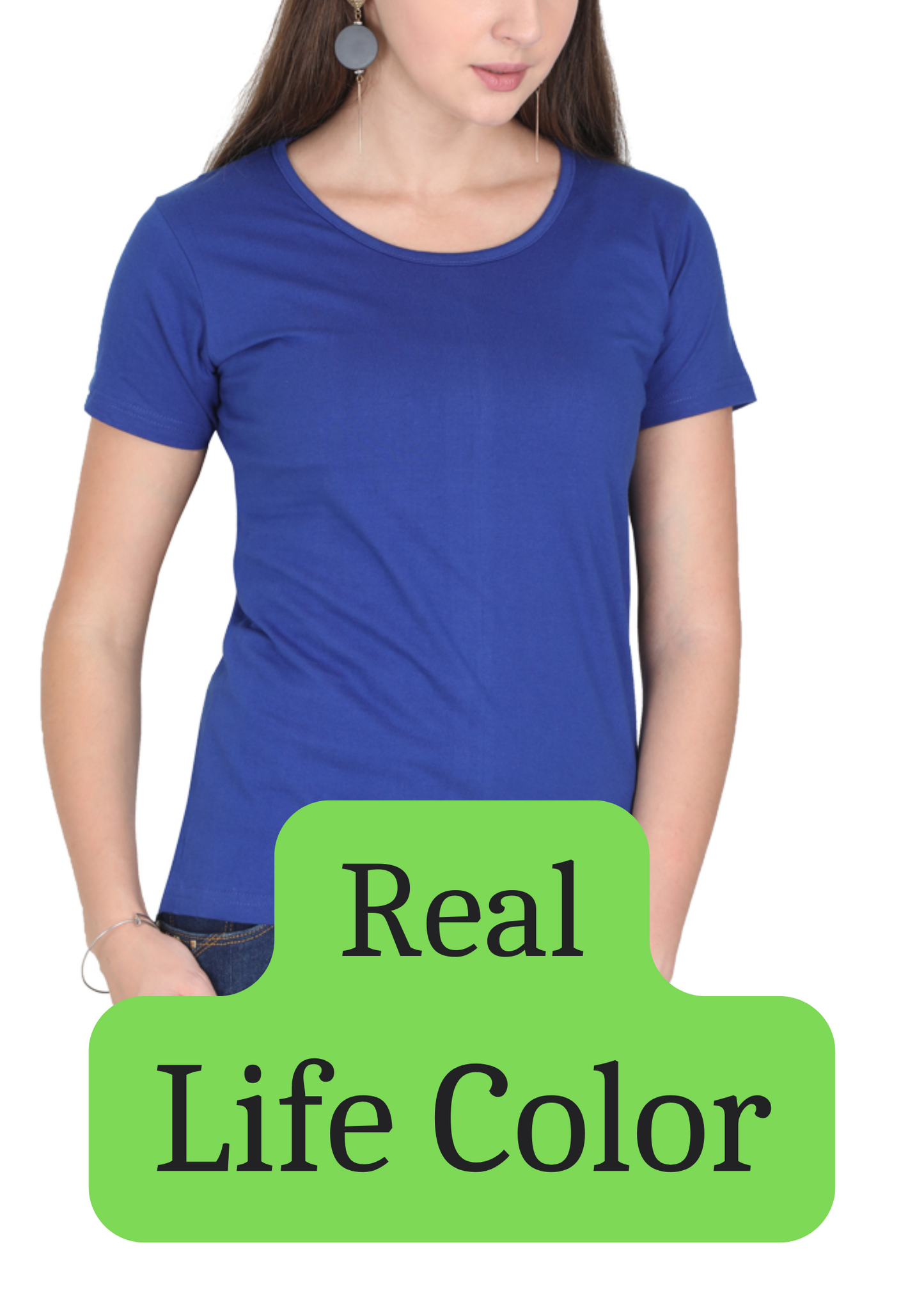 Women's Solid Round Neck Cotton T-Shirt - Royal Blue