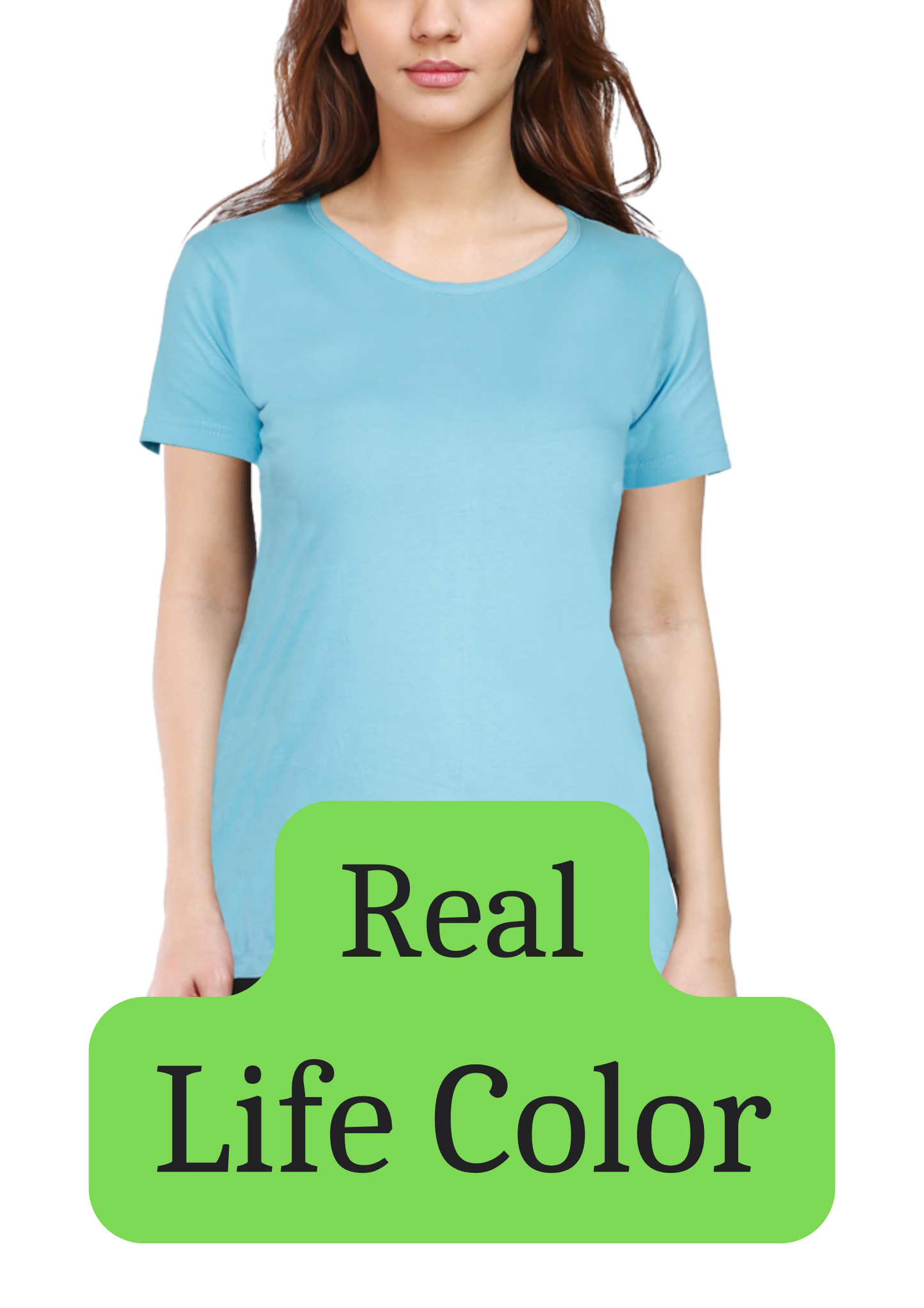 Women's Solid Round Neck Cotton T-Shirt - Sky Blue