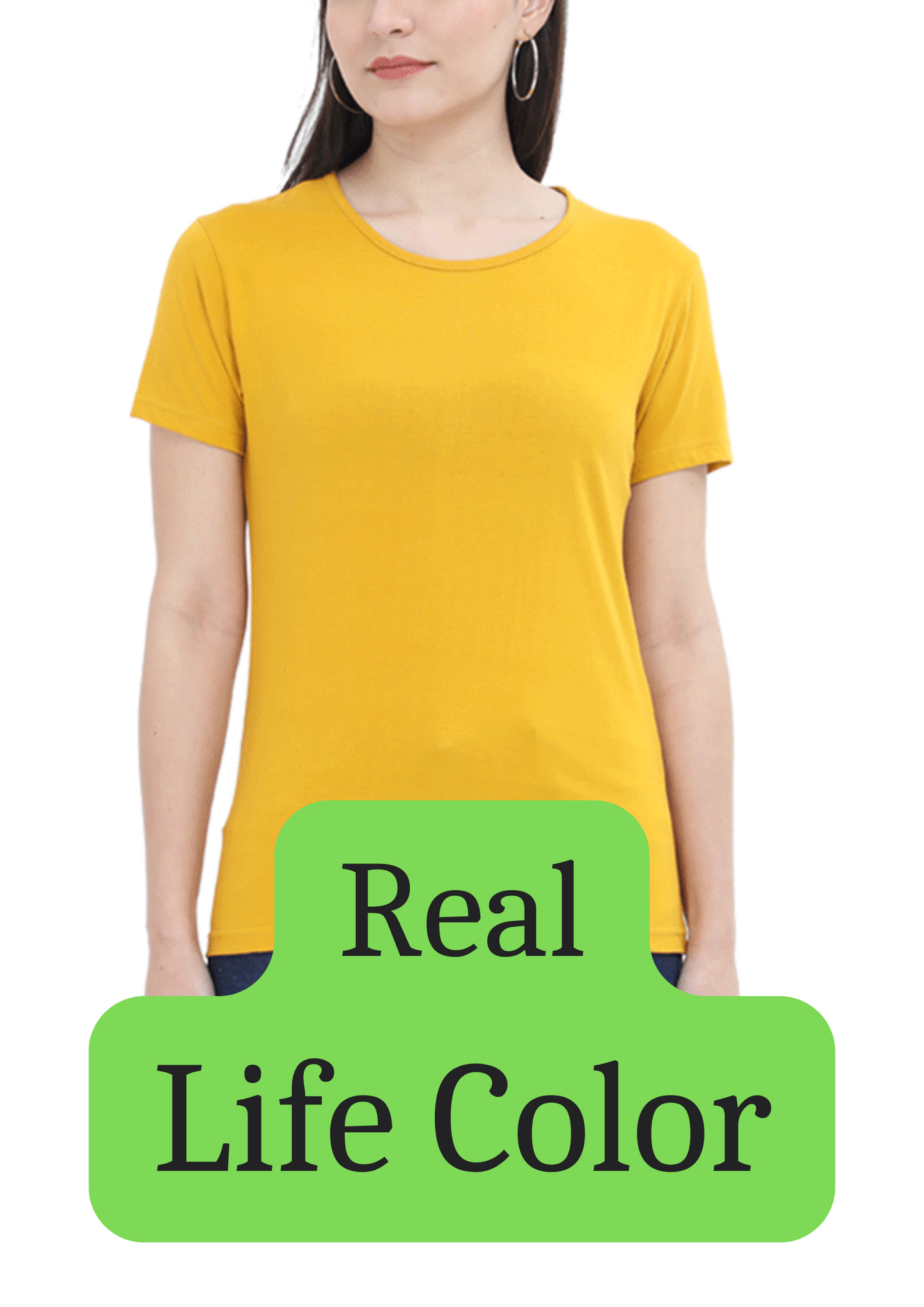 Women's Solid Round Neck Cotton T-Shirt - Mustard Yellow