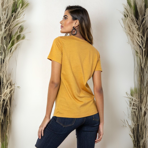 Women's Solid Round Neck Cotton T-Shirt - Mustard Yellow