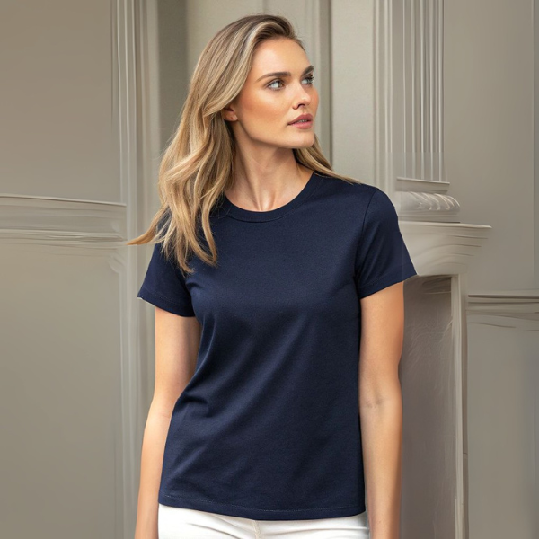 Women's Solid Round Neck Cotton T-Shirt - Navy Blue