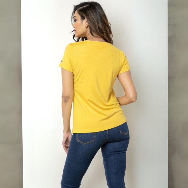 Women's Solid Round Neck Cotton T-Shirt - New Yellow