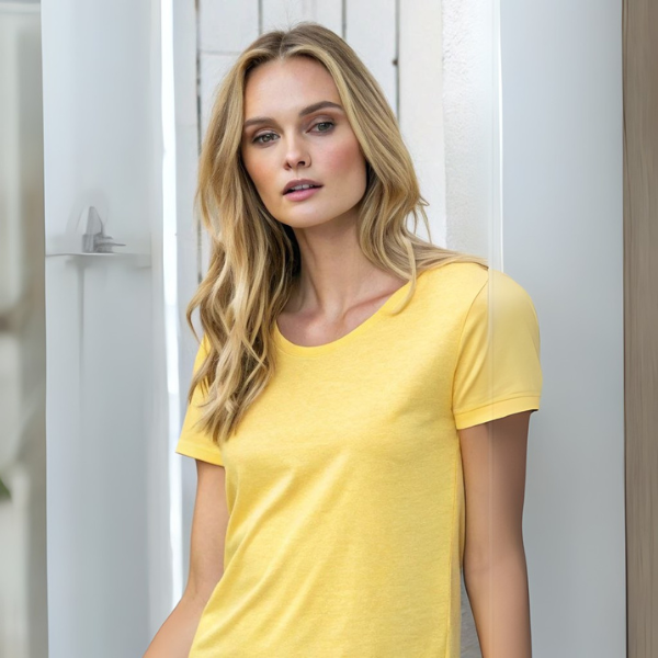 Women's Solid Round Neck Cotton T-Shirt - Yellow