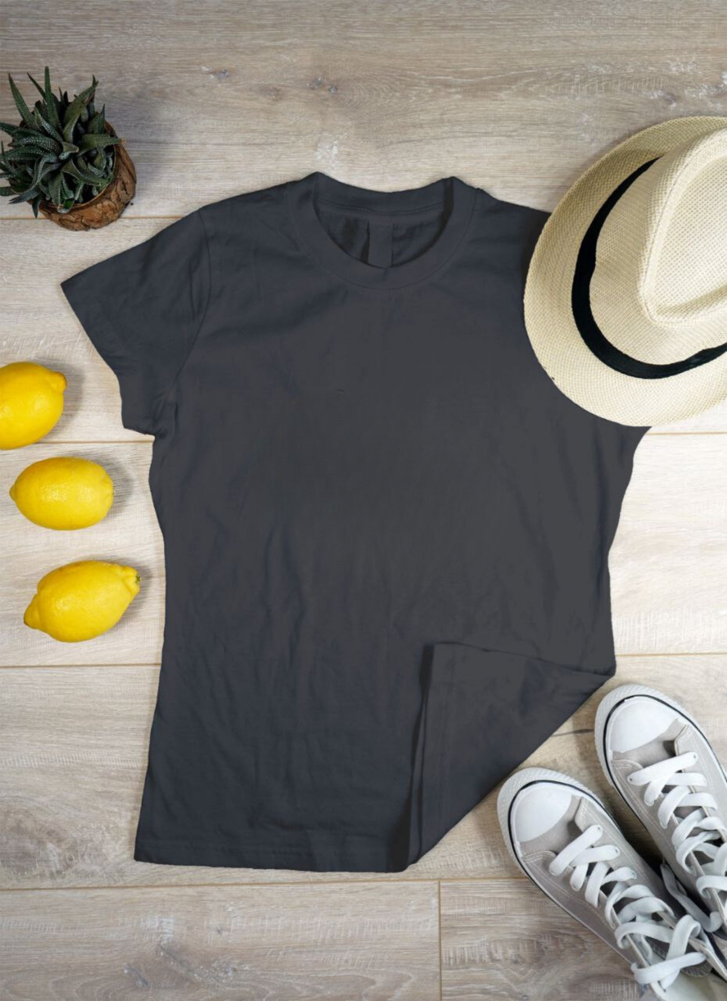 Women's Solid Round Neck Cotton T-Shirt - Black