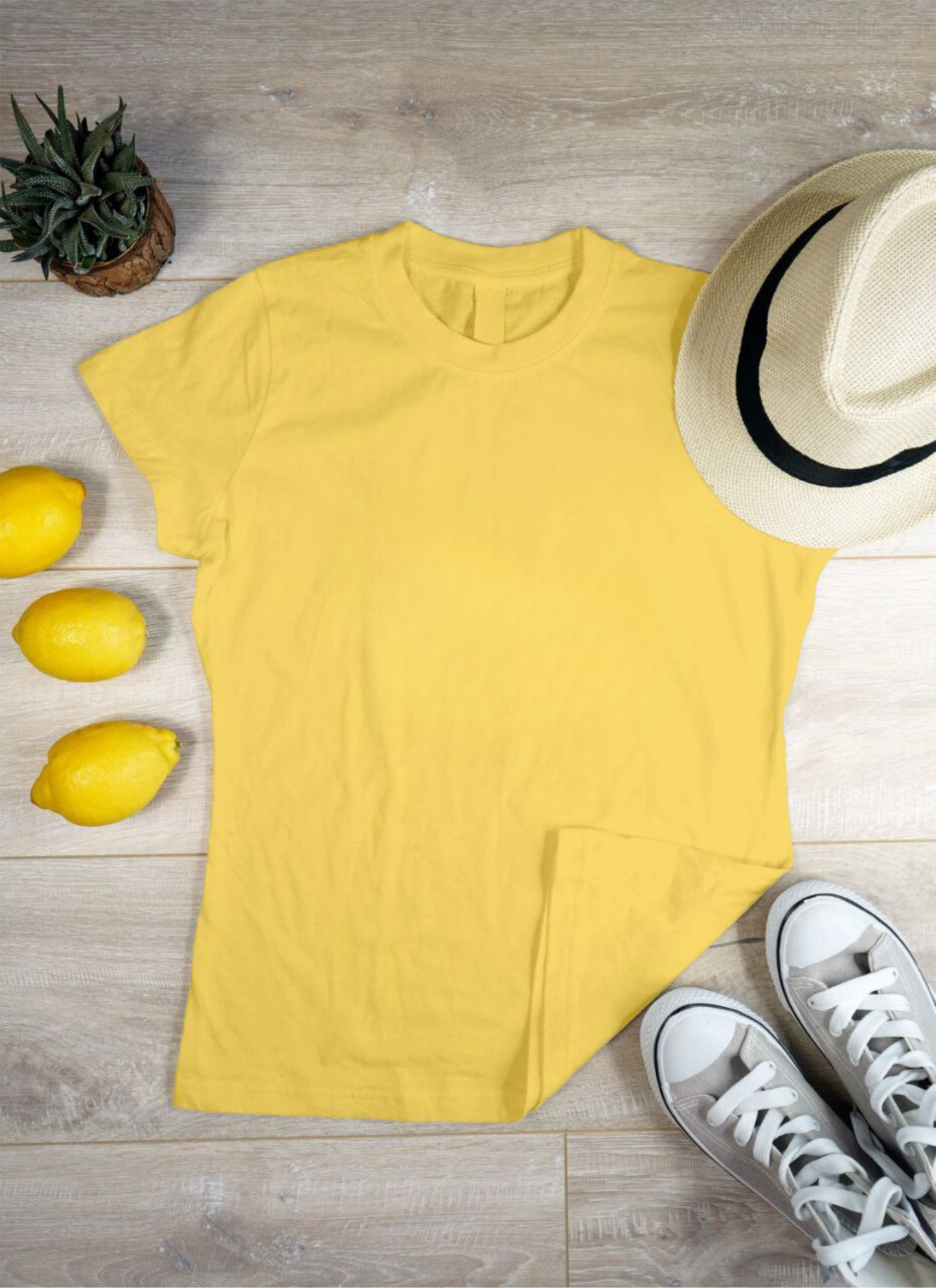 Women's Solid Round Neck Cotton T-Shirt - Golden Yellow