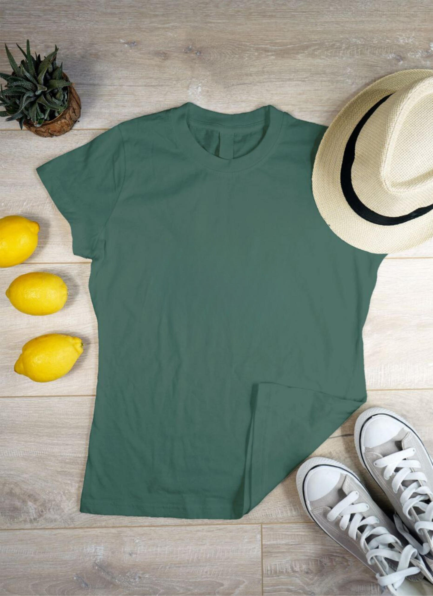 Women's Solid Round Neck Cotton T-Shirt - Dark Green