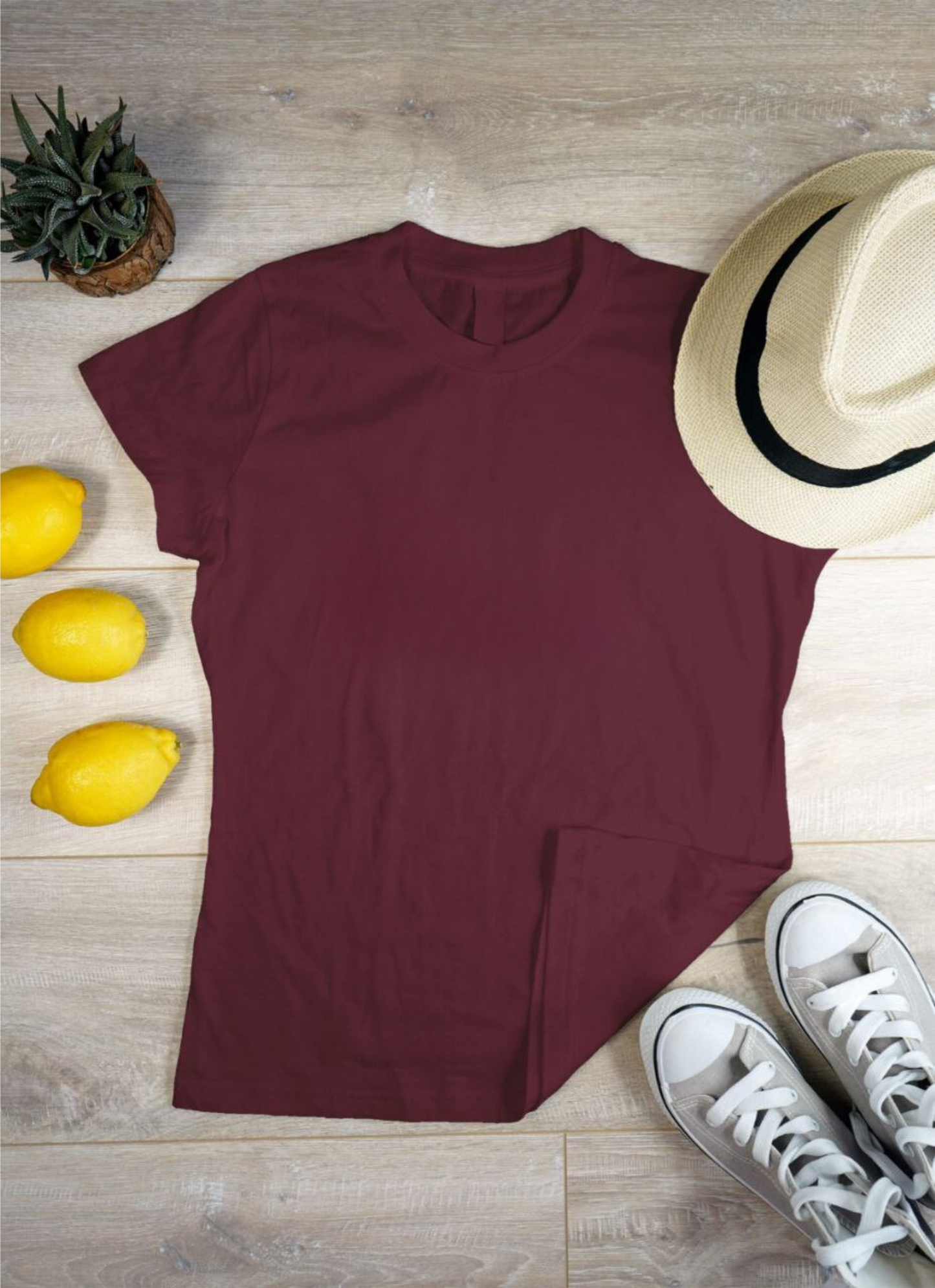 Women's Solid Round Neck Cotton T-Shirt - Maroon