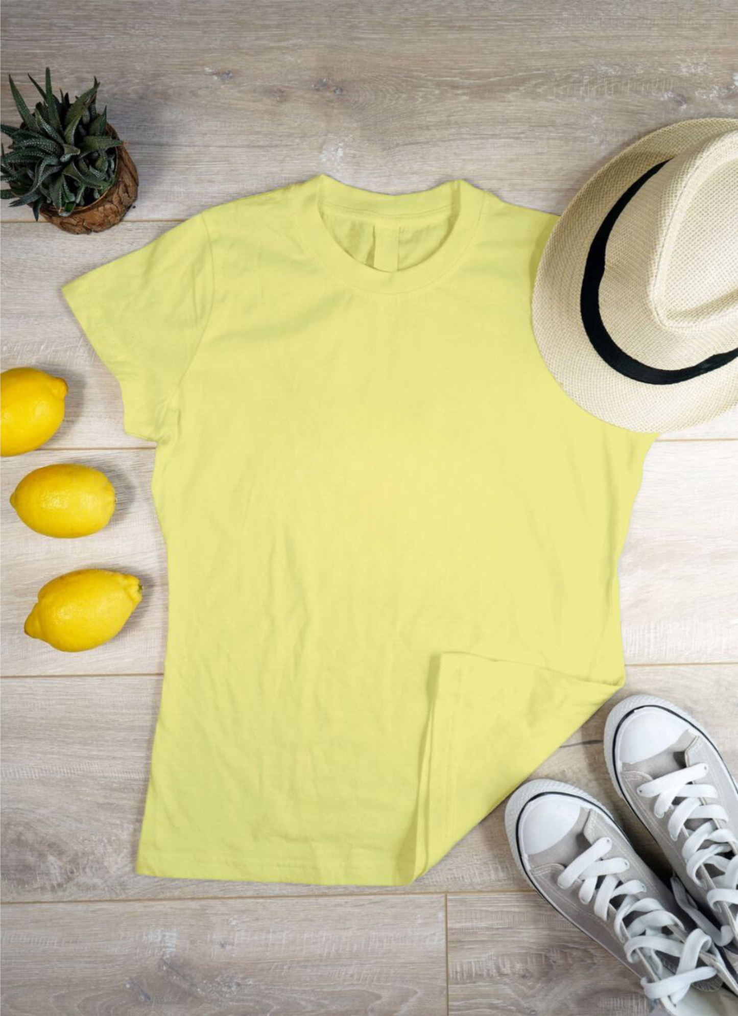 Women's Solid Round Neck Cotton T-Shirt - New Yellow