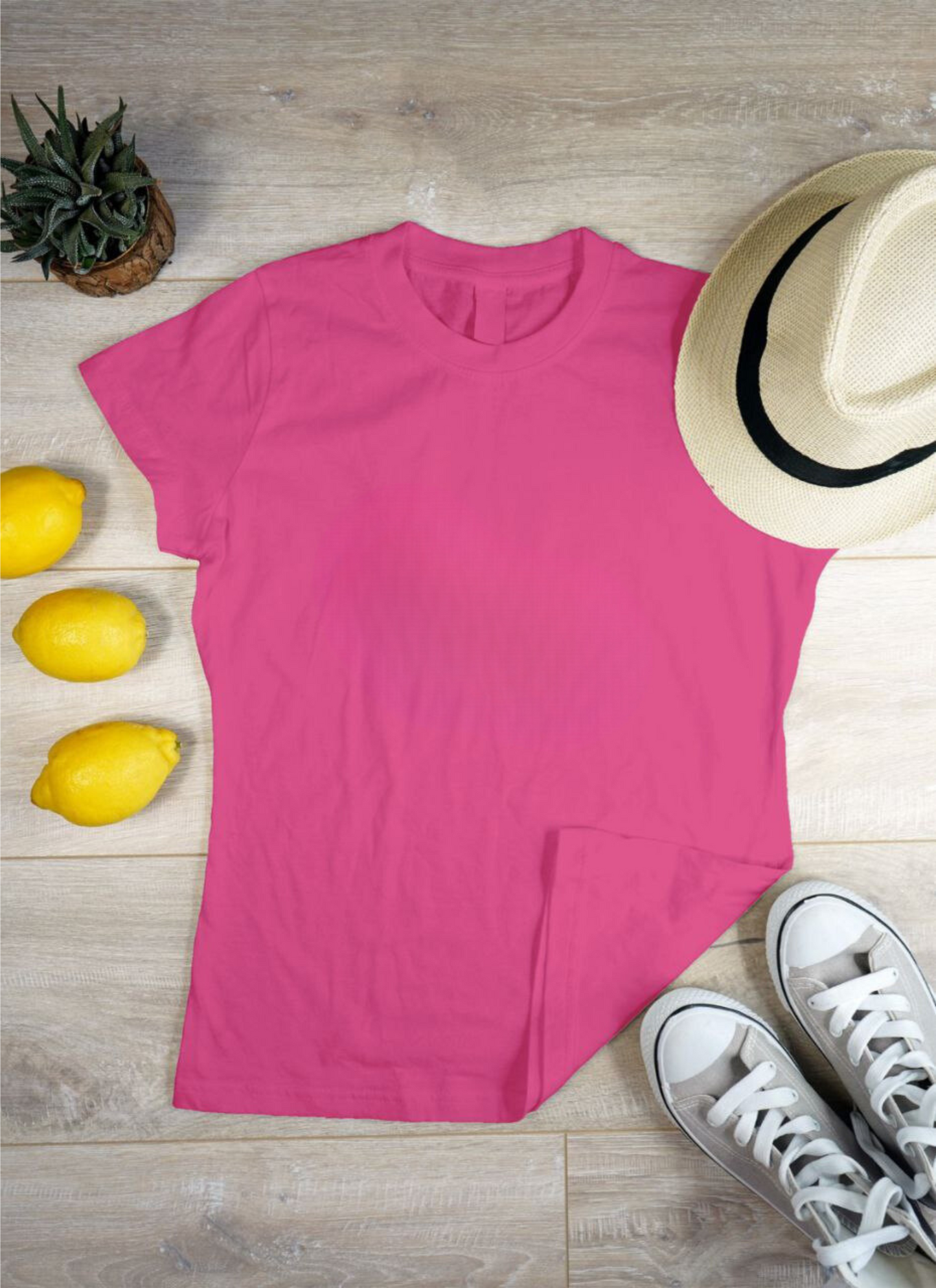 Women's Solid Round Neck Cotton T-Shirt - pink