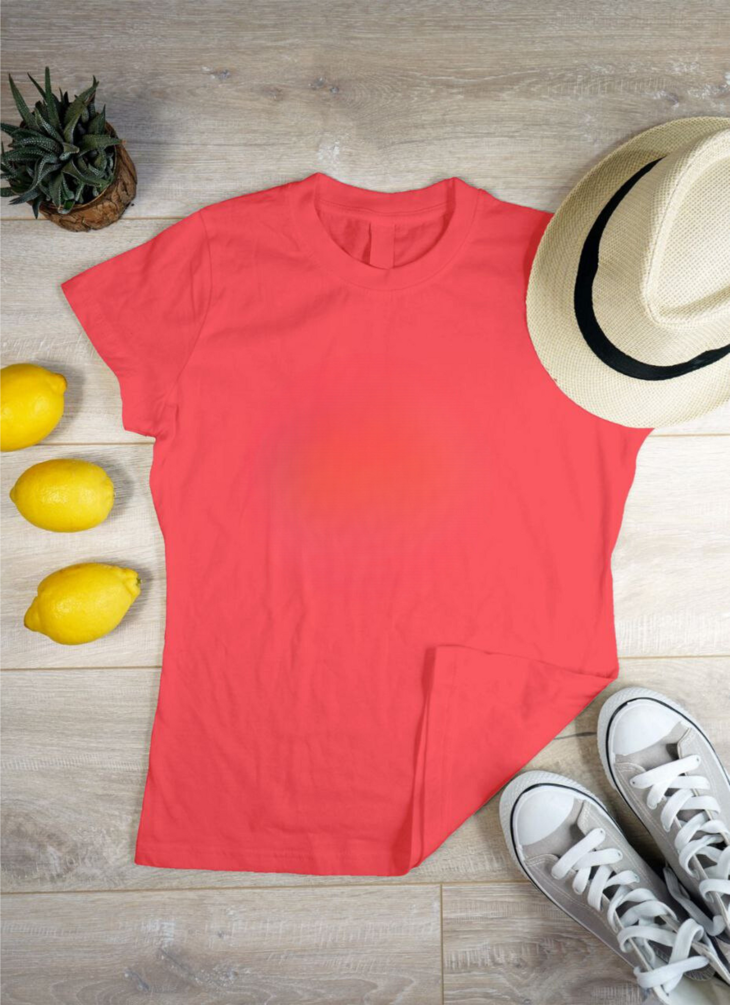 Women's Solid Round Neck Cotton T-Shirt - Red