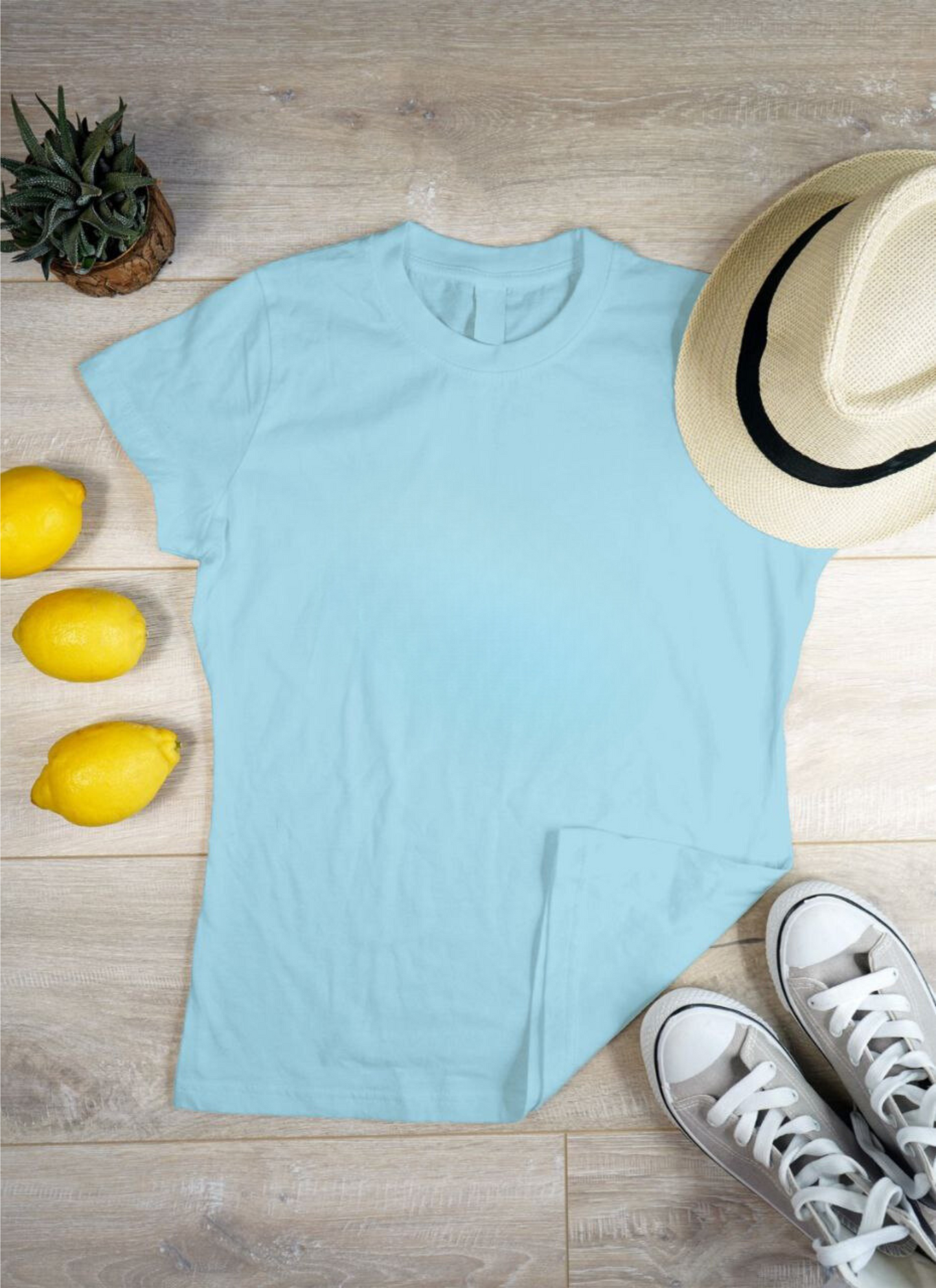Women's Solid Round Neck Cotton T-Shirt - Sky Blue
