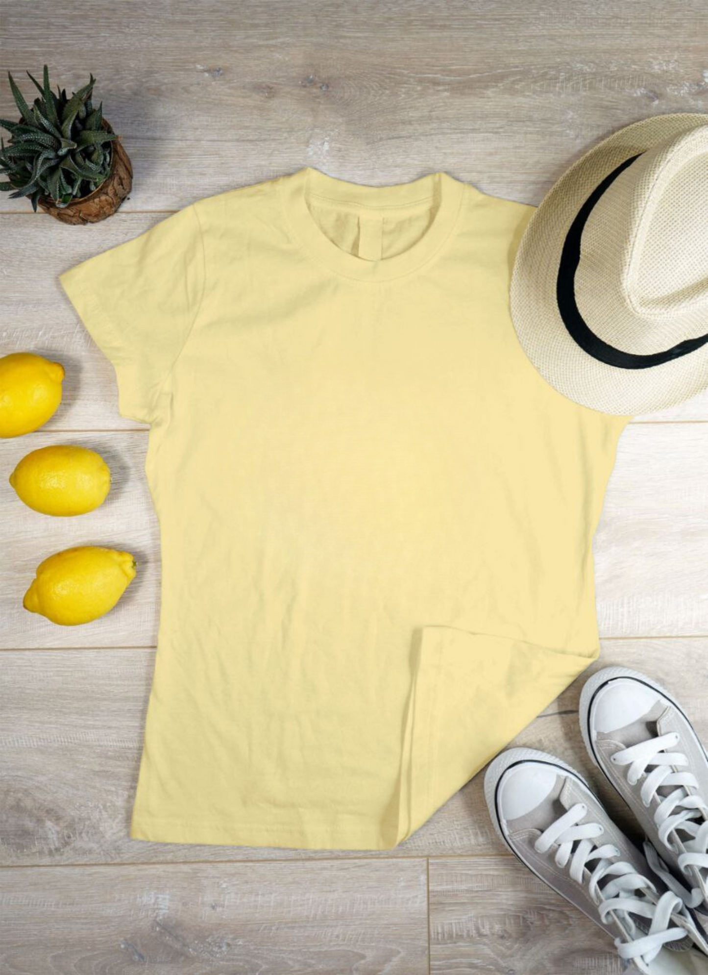Women's Solid Round Neck Cotton T-Shirt - Yellow