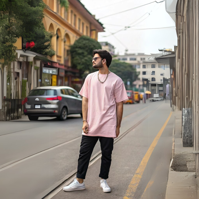 Men's Classic Oversized Tee - Light Baby Pink