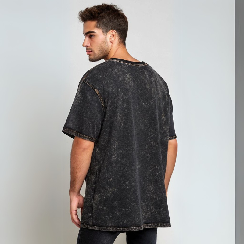 Men's Acid Wash Oversized Tee - Black