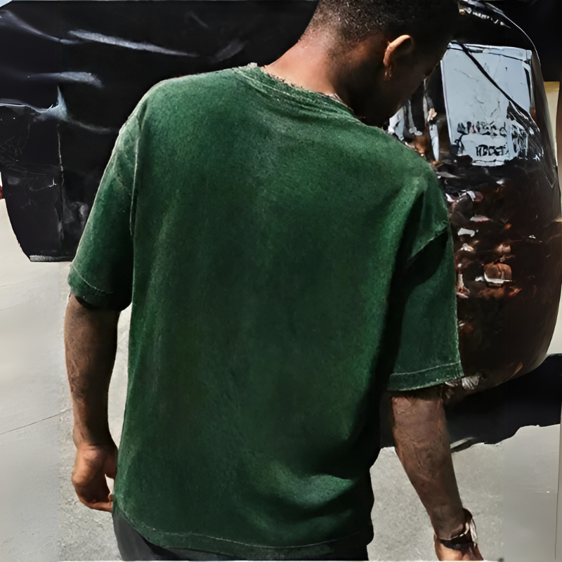 Men's Acid Wash Oversized Tee - Dark Green