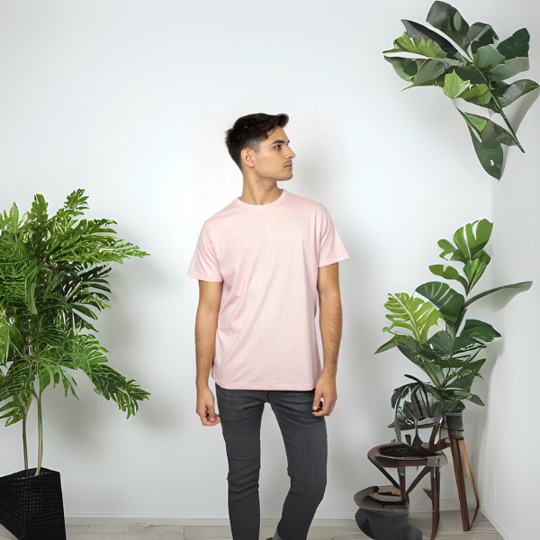 Men's Solid Round Neck Cotton T-Shirt - Light Baby Pink