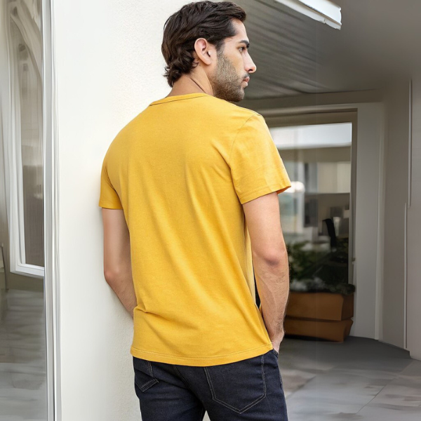 Men's Solid Round Neck Cotton T-Shirt - New Yellow