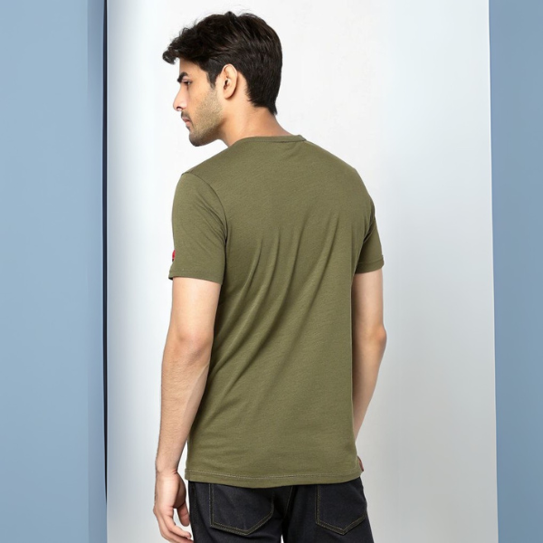 Men's Solid Round Neck Cotton T-Shirt - Olive Green