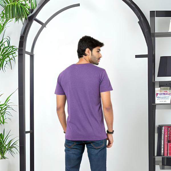 Men's Solid Round Neck Cotton T-Shirt - Purple