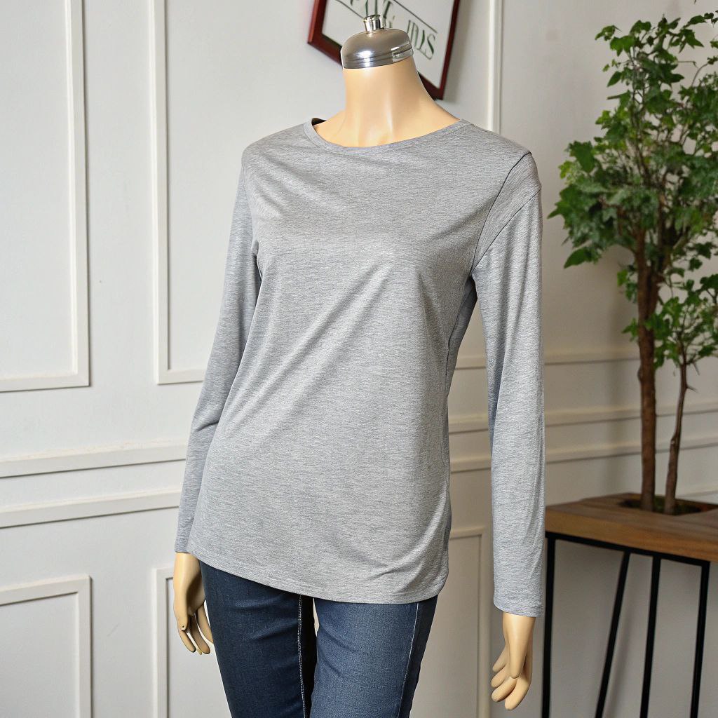 Women's Full Sleeve T-Shirt - Grey Mélange