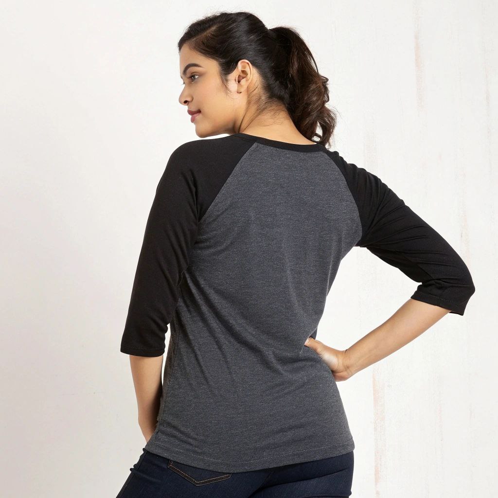 Women's Solid Raglan T-shirt - Charcoal Mélange