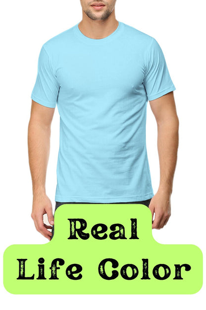 Men's Solid Round Neck Cotton T-Shirt - Baby Blue