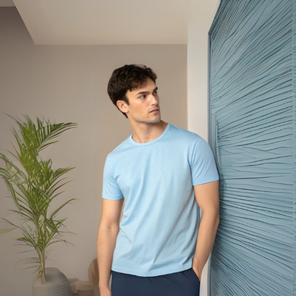 Men's Solid Round Neck Cotton T-Shirt - Baby Blue