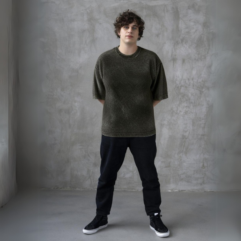 Men's Acid Wash OverSized Tee -Olive Green