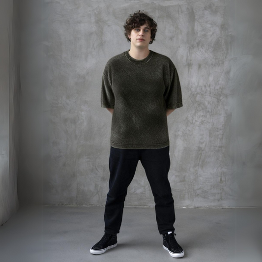 Men's Acid Wash OverSized Tee -Olive Green