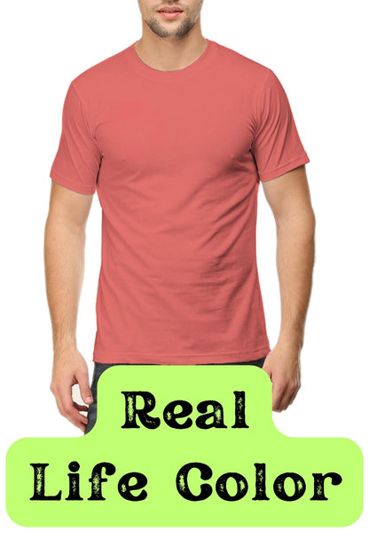 Men's Solid Round Neck Cotton T-Shirt - Coral