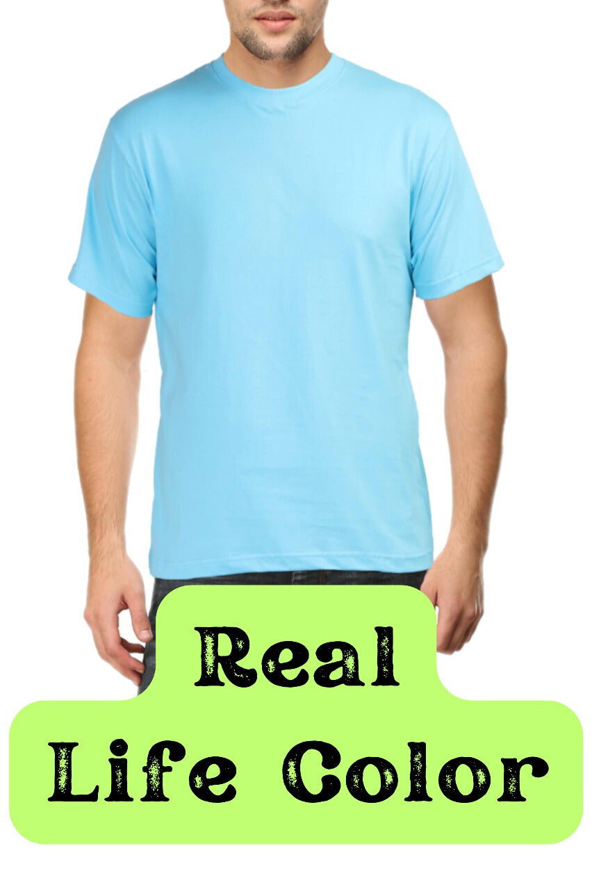 Men's Solid Round Neck Cotton T-Shirt - Sky Blue