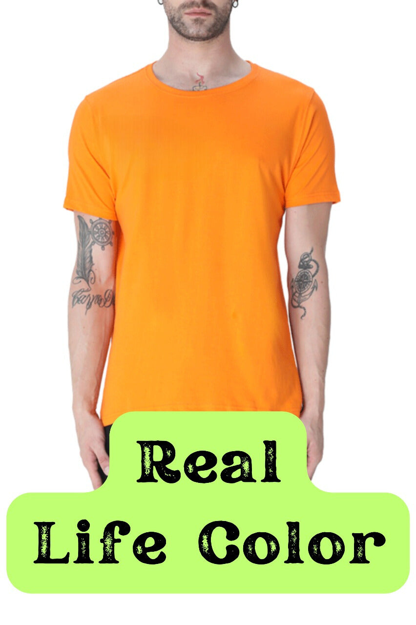 Men's Solid Round Neck Cotton T-Shirt - Orange