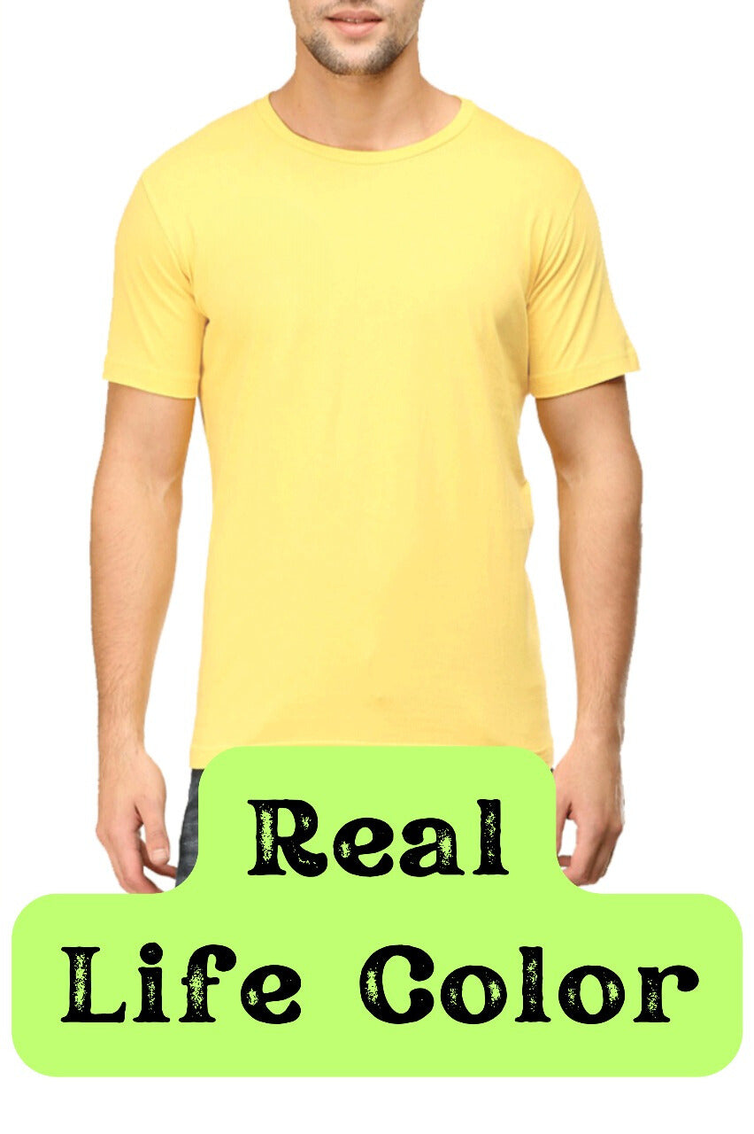 Men's Solid Round Neck Cotton T-Shirt - Yellow