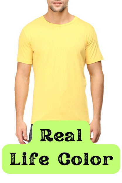 Men's Solid Round Neck Cotton T-Shirt - Yellow