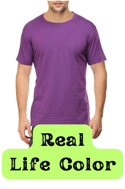 Men's Solid Round Neck Cotton T-Shirt - Purple