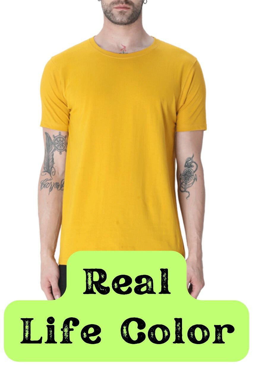Men's Solid Round Neck Cotton T-Shirt - Mustard Yellow