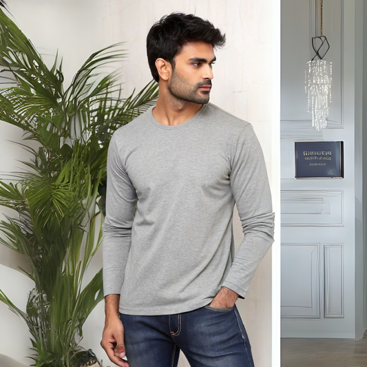 Men's Full Sleeve T-Shirt - Grey Mélange