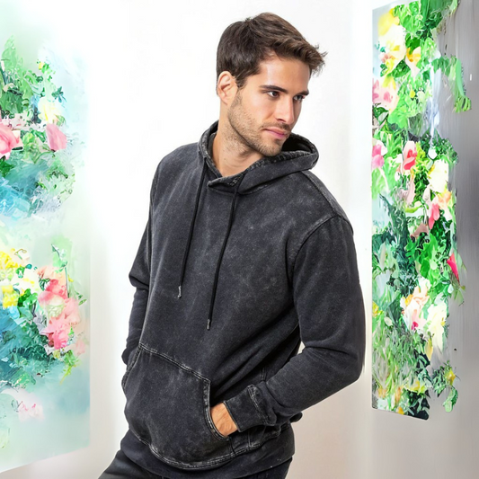 Men's Acid Wash Hooded Sweatshirt - Black