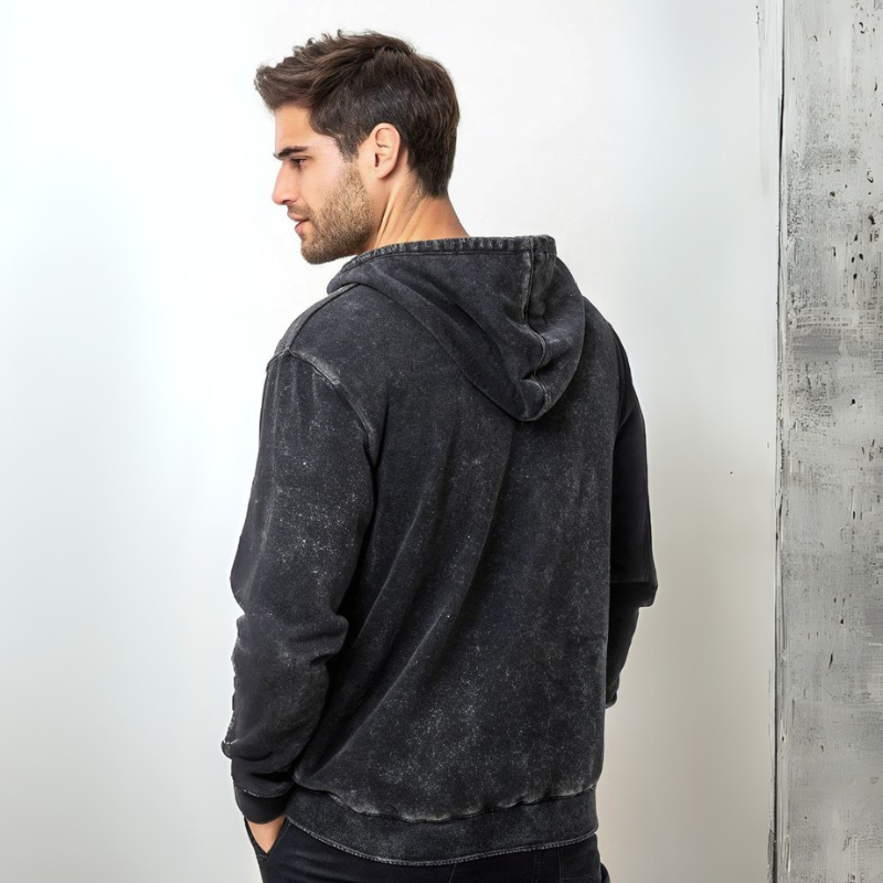 Men's Acid Wash Hooded Sweatshirt - Black