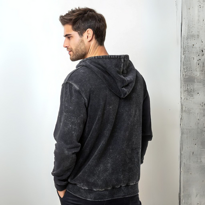 Men's Acid Wash Hooded Sweatshirt - Black