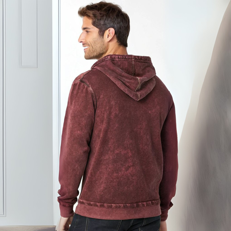 Men's Acid Wash Hooded Sweatshirt - Maroon