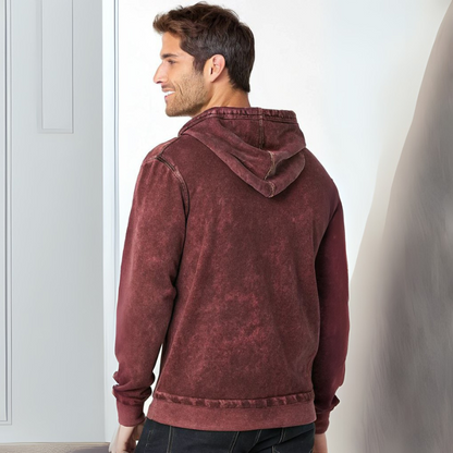Men's Acid Wash Hooded Sweatshirt - Maroon