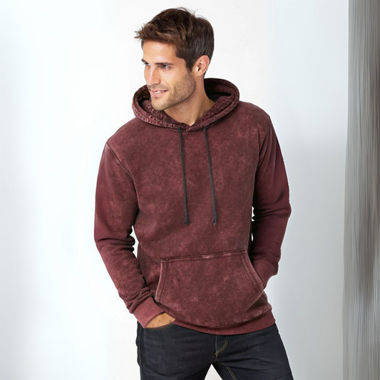 Men's Acid Wash Hooded Sweatshirt - Maroon