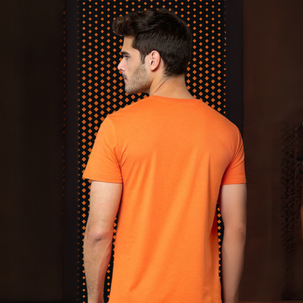 Men's Solid Round Neck Cotton T-Shirt - Orange